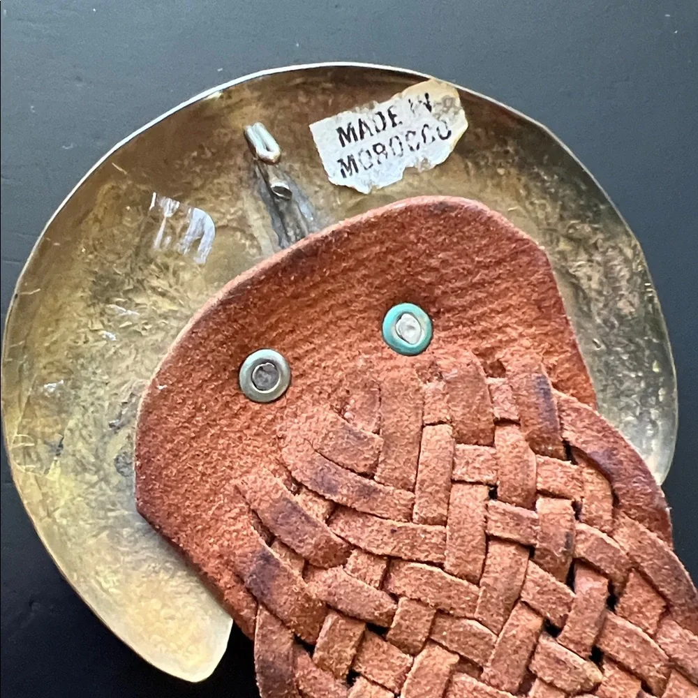 Vintage BOHO Moroccan Genuine Brown Leather Basket Weave Belt with Brass Buckle - Picture 8 of 13